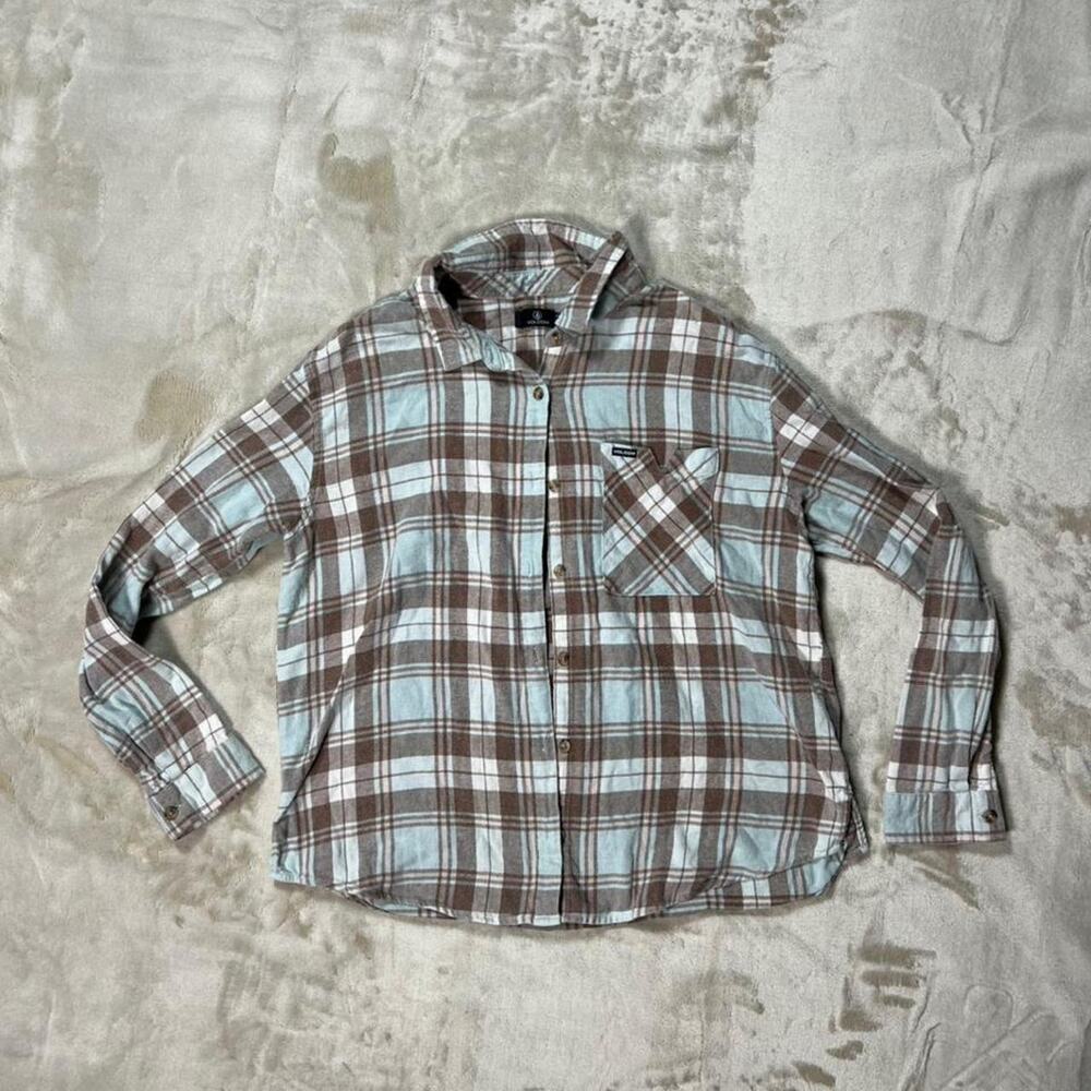100% Cotton Volcom Women’s Plaid To Meet U Flannel Button-Up Shirt Size Small
